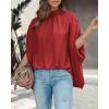 imageBTFBM Women Mock Neck Summer Tops 2025 Spring Batwing Short Sleeve Loose High Low Hem Casual Oversized Blouses ShirtsRed