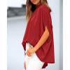 imageBTFBM Women Mock Neck Summer Tops 2025 Spring Batwing Short Sleeve Loose High Low Hem Casual Oversized Blouses ShirtsRed