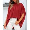 imageBTFBM Women Mock Neck Summer Tops 2025 Spring Batwing Short Sleeve Loose High Low Hem Casual Oversized Blouses ShirtsRed