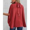 imageBTFBM Women Mock Neck Summer Tops 2025 Spring Batwing Short Sleeve Loose High Low Hem Casual Oversized Blouses ShirtsRed