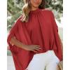 imageBTFBM Women Mock Neck Summer Tops 2025 Spring Batwing Short Sleeve Loose High Low Hem Casual Oversized Blouses ShirtsRed