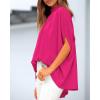 imageBTFBM Women Mock Neck Summer Tops 2025 Spring Batwing Short Sleeve Loose High Low Hem Casual Oversized Blouses ShirtsRose Red