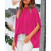 imageBTFBM Women Mock Neck Summer Tops 2025 Spring Batwing Short Sleeve Loose High Low Hem Casual Oversized Blouses ShirtsRose Red