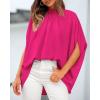 imageBTFBM Women Mock Neck Summer Tops 2025 Spring Batwing Short Sleeve Loose High Low Hem Casual Oversized Blouses ShirtsRose Red
