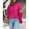 imageBTFBM Women Mock Neck Summer Tops 2025 Spring Batwing Short Sleeve Loose High Low Hem Casual Oversized Blouses ShirtsRose Red