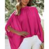 imageBTFBM Women Mock Neck Summer Tops 2025 Spring Batwing Short Sleeve Loose High Low Hem Casual Oversized Blouses ShirtsRose Red