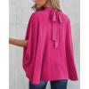 imageBTFBM Women Mock Neck Summer Tops 2025 Spring Batwing Short Sleeve Loose High Low Hem Casual Oversized Blouses ShirtsRose Red