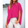 imageBTFBM Women Mock Neck Summer Tops 2025 Spring Batwing Short Sleeve Loose High Low Hem Casual Oversized Blouses ShirtsRose Red