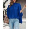 imageBTFBM Women Mock Neck Summer Tops 2025 Spring Batwing Short Sleeve Loose High Low Hem Casual Oversized Blouses ShirtsRoyal Blue