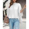 imageBTFBM Women Mock Neck Summer Tops 2025 Spring Batwing Short Sleeve Loose High Low Hem Casual Oversized Blouses ShirtsWhite