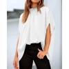 imageBTFBM Women Mock Neck Summer Tops 2025 Spring Batwing Short Sleeve Loose High Low Hem Casual Oversized Blouses ShirtsWhite