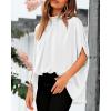 imageBTFBM Women Mock Neck Summer Tops 2025 Spring Batwing Short Sleeve Loose High Low Hem Casual Oversized Blouses ShirtsWhite