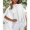 imageBTFBM Women Mock Neck Summer Tops 2025 Spring Batwing Short Sleeve Loose High Low Hem Casual Oversized Blouses ShirtsWhite