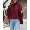 imageBTFBM Women Mock Neck Summer Tops 2025 Spring Batwing Short Sleeve Loose High Low Hem Casual Oversized Blouses ShirtsWine Red
