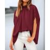 imageBTFBM Women Mock Neck Summer Tops 2025 Spring Batwing Short Sleeve Loose High Low Hem Casual Oversized Blouses ShirtsWine Red