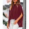 imageBTFBM Women Mock Neck Summer Tops 2025 Spring Batwing Short Sleeve Loose High Low Hem Casual Oversized Blouses ShirtsWine Red