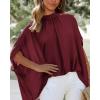 imageBTFBM Women Mock Neck Summer Tops 2025 Spring Batwing Short Sleeve Loose High Low Hem Casual Oversized Blouses ShirtsWine Red