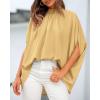 imageBTFBM Women Mock Neck Summer Tops 2025 Spring Batwing Short Sleeve Loose High Low Hem Casual Oversized Blouses ShirtsYellow