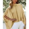imageBTFBM Women Mock Neck Summer Tops 2025 Spring Batwing Short Sleeve Loose High Low Hem Casual Oversized Blouses ShirtsYellow