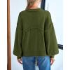 imageBTFBM Womens Lantern Long Sleeve Sweaters 2025 Winter Casual Crewneck Outfits Ribbed Hem Knitwear Fall Pullover TopsArmy Green