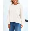 imageBTFBM Womens Lantern Long Sleeve Sweaters 2025 Winter Casual Crewneck Outfits Ribbed Hem Knitwear Fall Pullover TopsBeige White