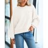 imageBTFBM Womens Lantern Long Sleeve Sweaters 2025 Winter Casual Crewneck Outfits Ribbed Hem Knitwear Fall Pullover TopsBeige White