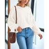 imageBTFBM Womens Lantern Long Sleeve Sweaters 2025 Winter Casual Crewneck Outfits Ribbed Hem Knitwear Fall Pullover TopsBeige White