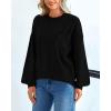 imageBTFBM Womens Lantern Long Sleeve Sweaters 2025 Winter Casual Crewneck Outfits Ribbed Hem Knitwear Fall Pullover TopsBlack