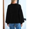 imageBTFBM Womens Lantern Long Sleeve Sweaters 2025 Winter Casual Crewneck Outfits Ribbed Hem Knitwear Fall Pullover TopsBlack