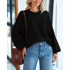 imageBTFBM Womens Lantern Long Sleeve Sweaters 2025 Winter Casual Crewneck Outfits Ribbed Hem Knitwear Fall Pullover TopsBlack