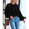 imageBTFBM Womens Lantern Long Sleeve Sweaters 2025 Winter Casual Crewneck Outfits Ribbed Hem Knitwear Fall Pullover TopsBlack