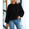 imageBTFBM Womens Lantern Long Sleeve Sweaters 2025 Winter Casual Crewneck Outfits Ribbed Hem Knitwear Fall Pullover TopsBlack