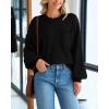 imageBTFBM Womens Lantern Long Sleeve Sweaters 2025 Winter Casual Crewneck Outfits Ribbed Hem Knitwear Fall Pullover TopsBlack