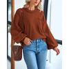 imageBTFBM Womens Lantern Long Sleeve Sweaters 2025 Winter Casual Crewneck Outfits Ribbed Hem Knitwear Fall Pullover TopsBrown Orange
