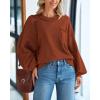 imageBTFBM Womens Lantern Long Sleeve Sweaters 2025 Winter Casual Crewneck Outfits Ribbed Hem Knitwear Fall Pullover TopsBrown Orange