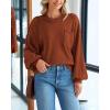 imageBTFBM Womens Lantern Long Sleeve Sweaters 2025 Winter Casual Crewneck Outfits Ribbed Hem Knitwear Fall Pullover TopsBrown Orange