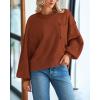 imageBTFBM Womens Lantern Long Sleeve Sweaters 2025 Winter Casual Crewneck Outfits Ribbed Hem Knitwear Fall Pullover TopsBrown Orange