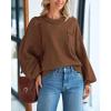 imageBTFBM Womens Lantern Long Sleeve Sweaters 2025 Winter Casual Crewneck Outfits Ribbed Hem Knitwear Fall Pullover TopsCamel
