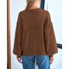 imageBTFBM Womens Lantern Long Sleeve Sweaters 2025 Winter Casual Crewneck Outfits Ribbed Hem Knitwear Fall Pullover TopsCamel