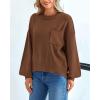 imageBTFBM Womens Lantern Long Sleeve Sweaters 2025 Winter Casual Crewneck Outfits Ribbed Hem Knitwear Fall Pullover TopsCamel