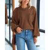 imageBTFBM Womens Lantern Long Sleeve Sweaters 2025 Winter Casual Crewneck Outfits Ribbed Hem Knitwear Fall Pullover TopsCamel