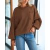 imageBTFBM Womens Lantern Long Sleeve Sweaters 2025 Winter Casual Crewneck Outfits Ribbed Hem Knitwear Fall Pullover TopsCamel