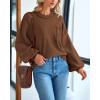 imageBTFBM Womens Lantern Long Sleeve Sweaters 2025 Winter Casual Crewneck Outfits Ribbed Hem Knitwear Fall Pullover TopsCamel