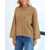 imageBTFBM Womens Lantern Long Sleeve Sweaters 2025 Winter Casual Crewneck Outfits Ribbed Hem Knitwear Fall Pullover TopsKhaki