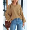 imageBTFBM Womens Lantern Long Sleeve Sweaters 2025 Winter Casual Crewneck Outfits Ribbed Hem Knitwear Fall Pullover TopsKhaki