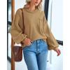 imageBTFBM Womens Lantern Long Sleeve Sweaters 2025 Winter Casual Crewneck Outfits Ribbed Hem Knitwear Fall Pullover TopsKhaki