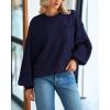 imageBTFBM Womens Lantern Long Sleeve Sweaters 2025 Winter Casual Crewneck Outfits Ribbed Hem Knitwear Fall Pullover TopsNavy