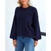 imageBTFBM Womens Lantern Long Sleeve Sweaters 2025 Winter Casual Crewneck Outfits Ribbed Hem Knitwear Fall Pullover TopsNavy