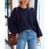 imageBTFBM Womens Lantern Long Sleeve Sweaters 2025 Winter Casual Crewneck Outfits Ribbed Hem Knitwear Fall Pullover TopsNavy