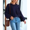 imageBTFBM Womens Lantern Long Sleeve Sweaters 2025 Winter Casual Crewneck Outfits Ribbed Hem Knitwear Fall Pullover TopsNavy